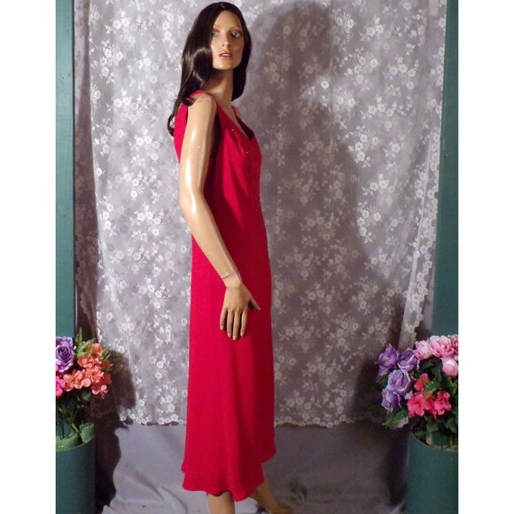 Vintage Y2K Red Prom Dress 2000s Formal Beaded Chiffon Fancy Retro Size Medium - Picture 3 of 6